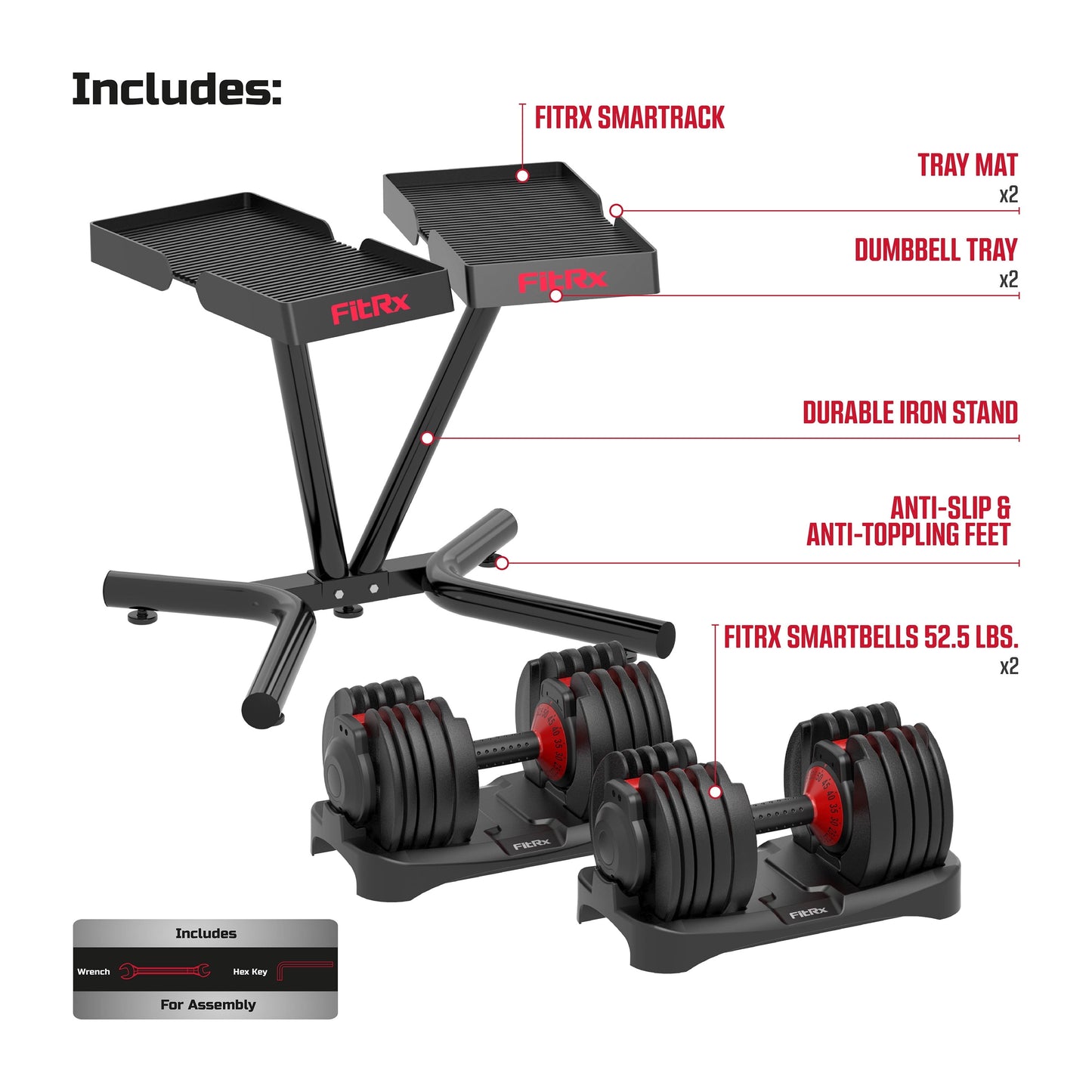 Smartrack and Smartbells Set, Dumbbell Weight Rack Stand with Two Quick-Select 5-52.5Lbs Adjustable Dumbbells